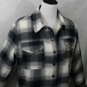 Lucky Brand B&W Cotton Flannel Fleece Lined Sweater Jacket SZ L EUC